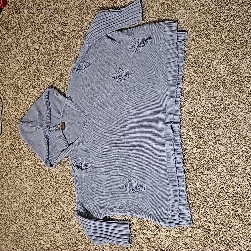 POL Distressed Sweater Oversized Pullover Knit Hoodie Large Vneck Gray